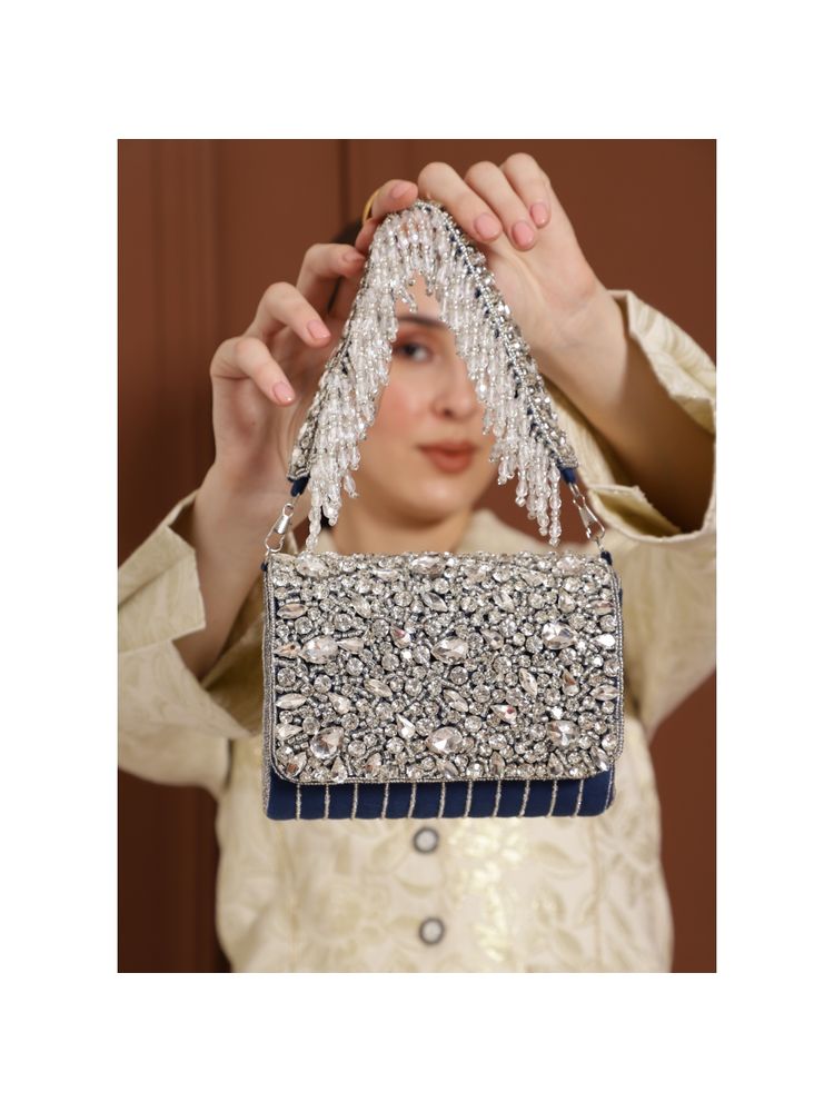 THE TAN CLAN Grace Embellished Flap Over Clutch Bag