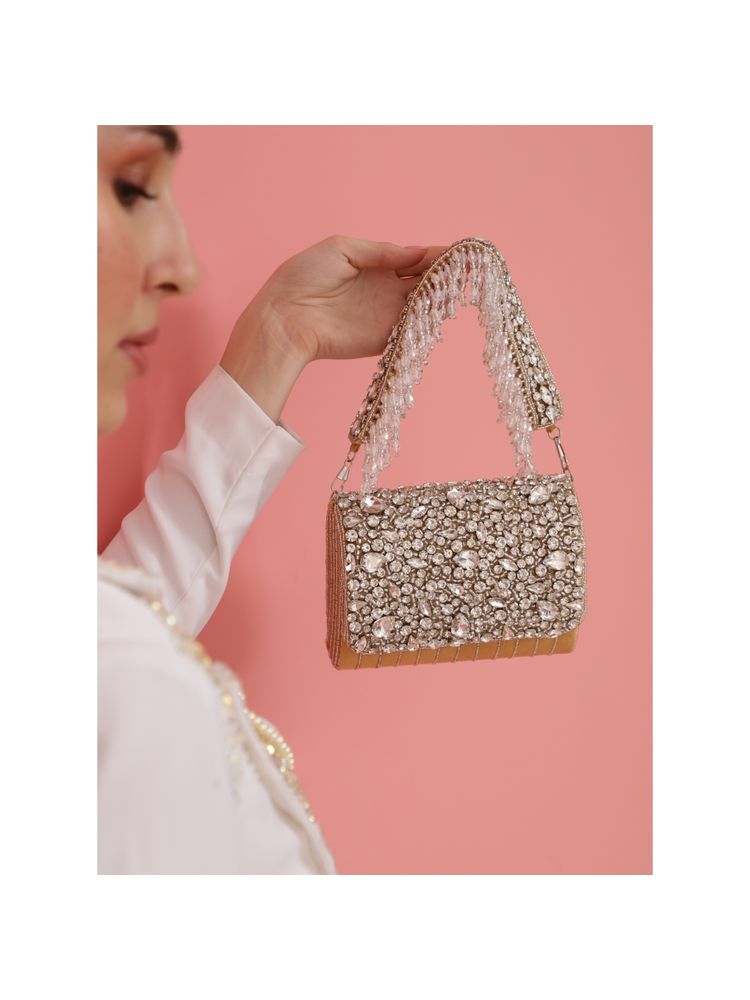 THE TAN CLAN Grace Embellished Flap Over Clutch Bag