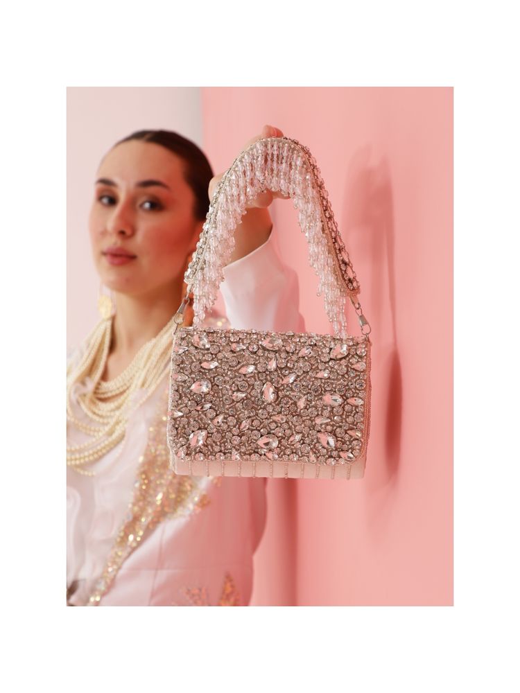 THE TAN CLAN Grace Embellished Flap Over Clutch Bag