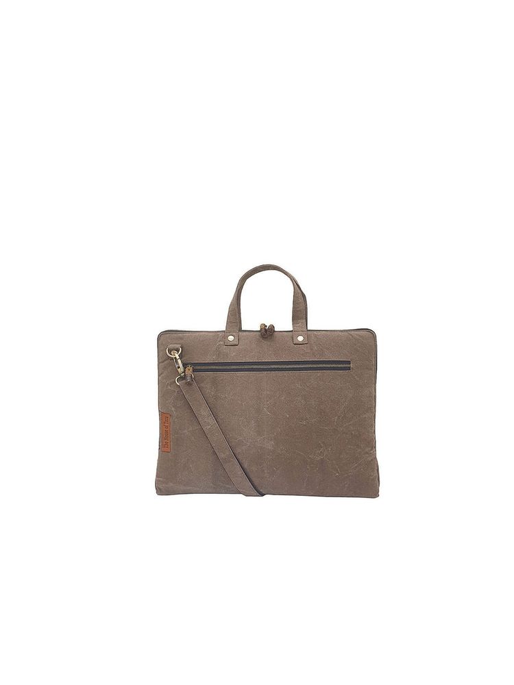 The House of Tara Acorn Brown Canvas 15.6 Inches Unisex Laptop Slim Messenger Bag-picture-12