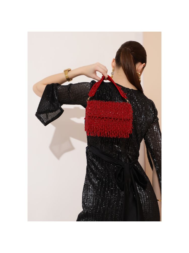 THE TAN CLAN Rosa Beaded Flap Over Clutch Bag