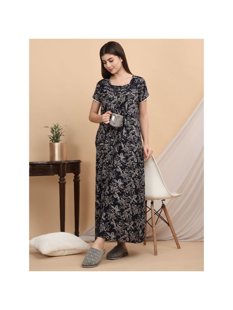 Sweet Dreams Women Navy Blue Floral Nightdress-picture-34