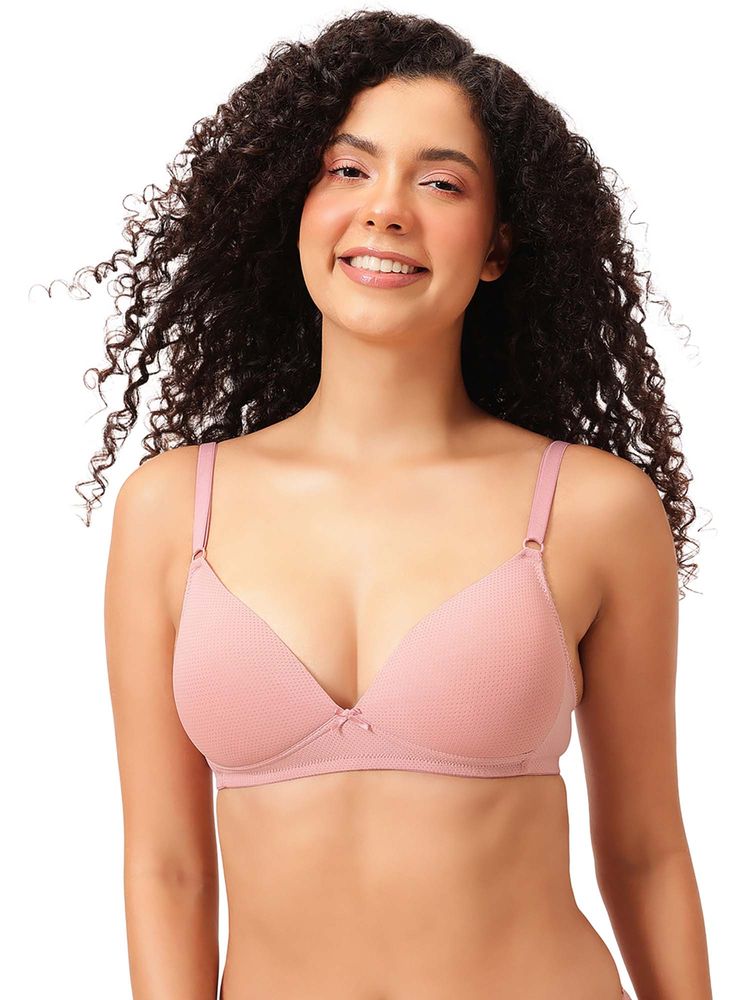 Clovia Padded Non-Wired Demi Cup Plunge Bra In Light Pink-image-2