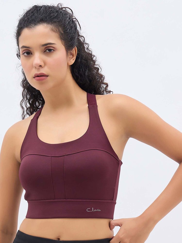 Clovia Padded High-Impact Sports Bra In Maroon-picture-12