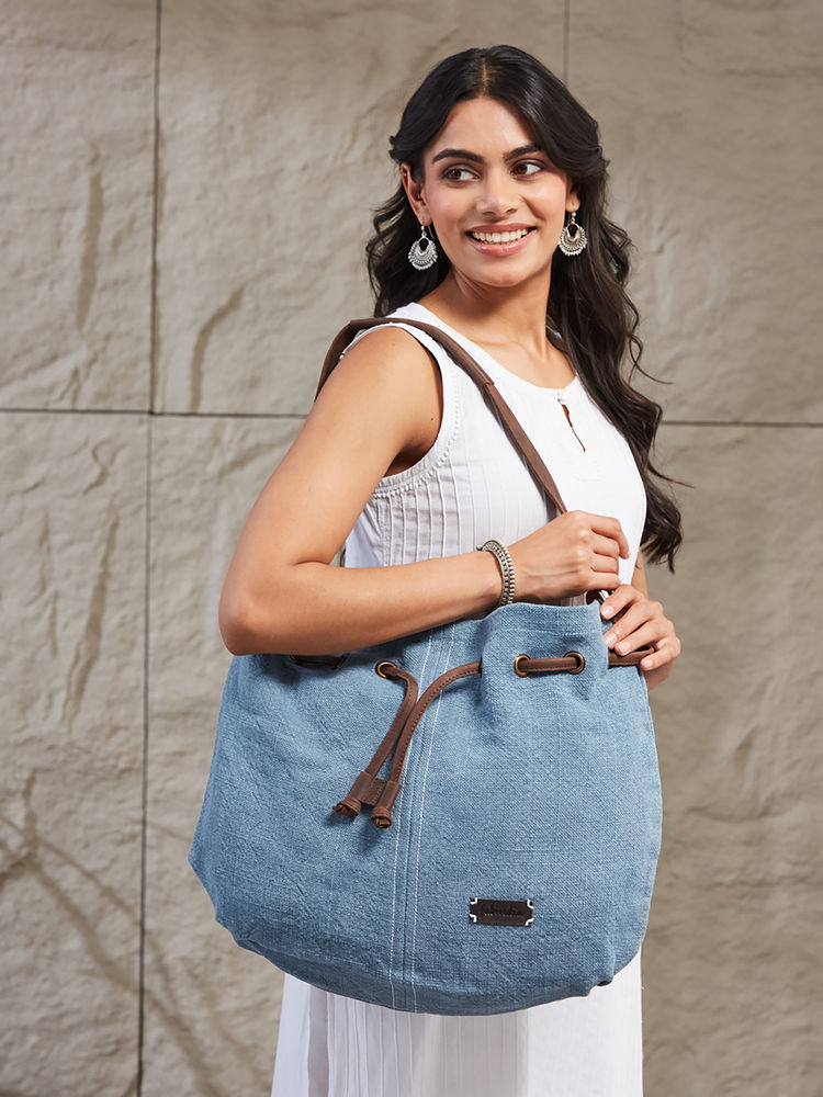 fabindia fashion Fabindia Women Light Blue Tote Bag (Free Size)-picture-17