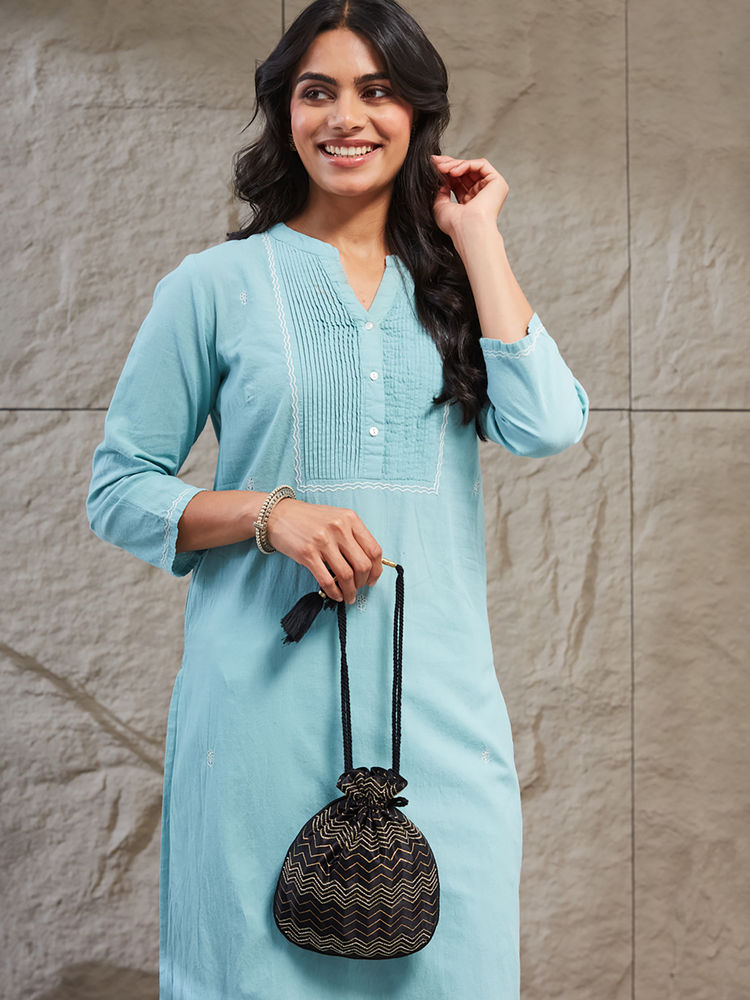 fabindia fashion Fabindia Women Black Embroidered Potli Bag (Free Size)-picture-13