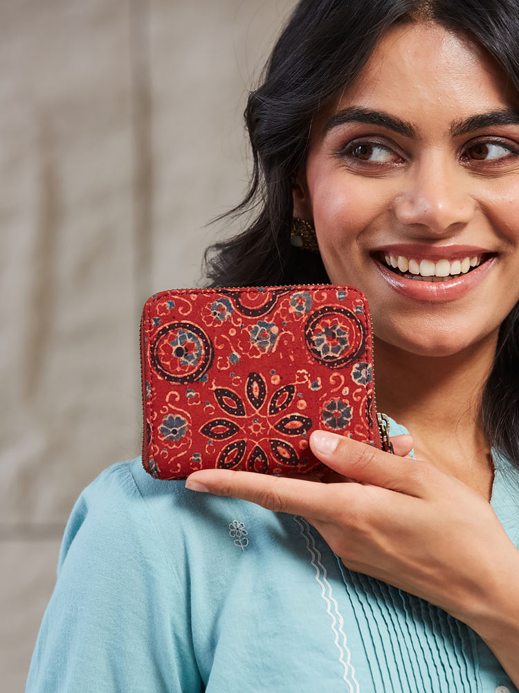 Fabindia Women Red Floral Printed Wallet (S)-image-2
