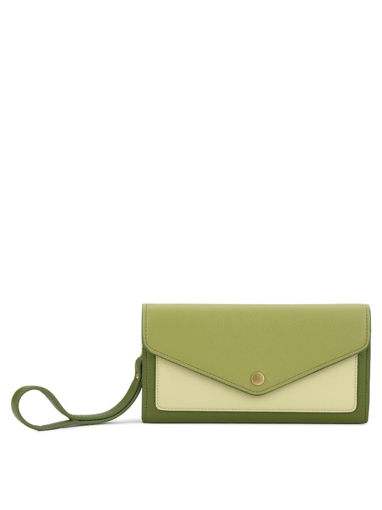 MIRAGGIO Women Gemma Green Colorblock Wristlet Wallet (M)-image-1