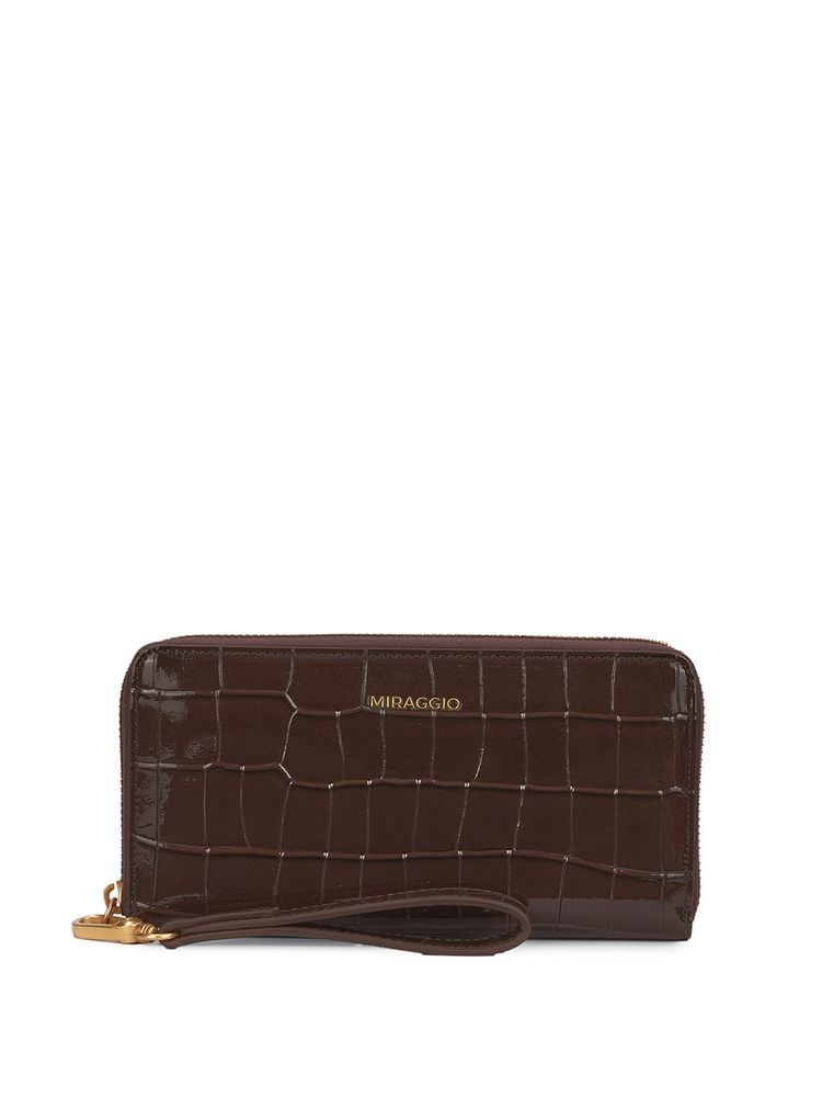 MIRAGGIO Women Harlow Brown Textured Wristlet Wallet (M)-picture-22