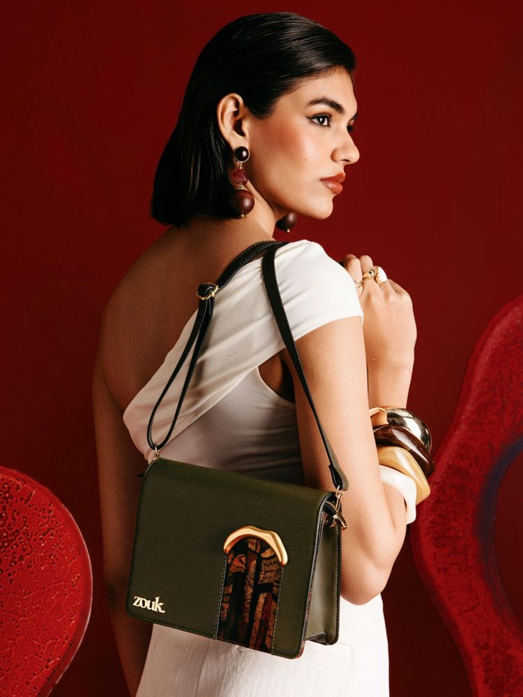 Zouk Women Olive Jharokha Crossbody Sling Bag (M)-image-23