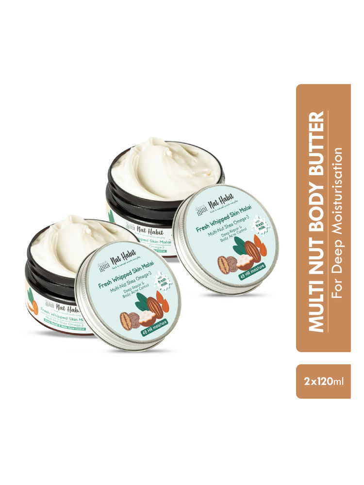 Nat Habit Fresh Whipped Skin Malai Multi-Nut Shea Omega3 Body Butter - Pack of 2