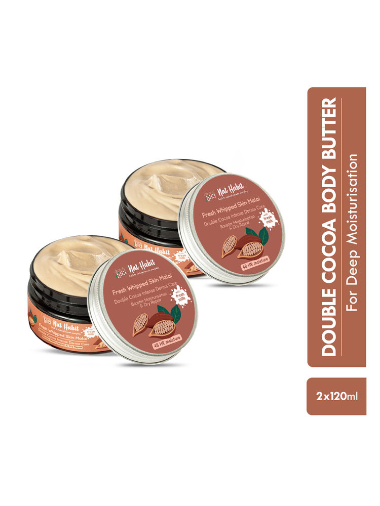 Nat Habit Fresh Whipped Skin Malai Double Cocoa Intense Derma Care Body Butter - Pack of 2