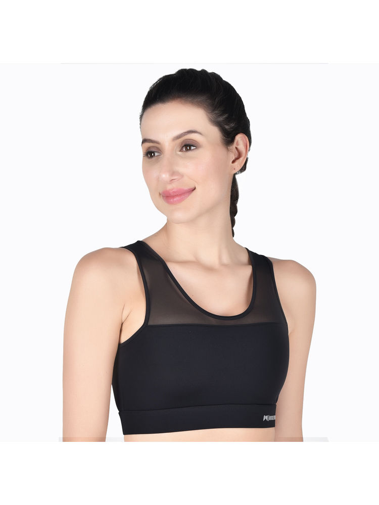 Muscle Torque Running/workout High Impact Half Mesh Sports Bra - Black-image-41