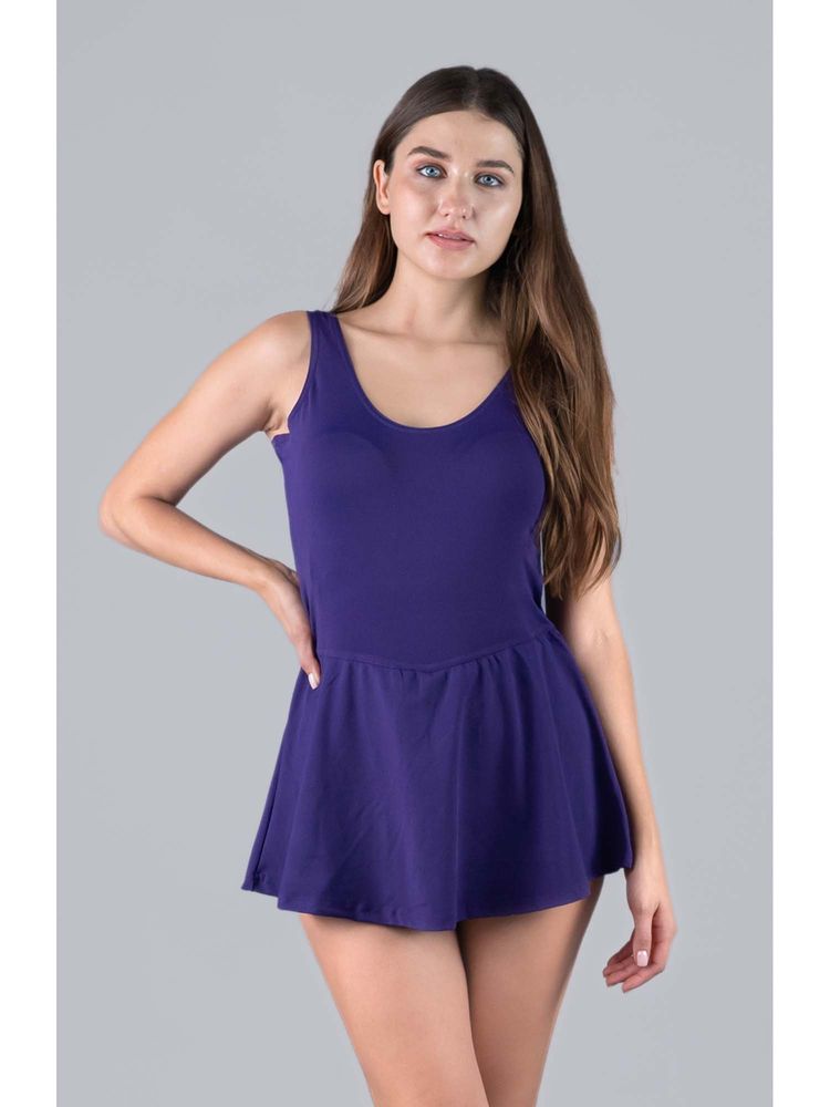 Keepfit Blue Solid Swimsuit For Women With Attached Shorts-image-0