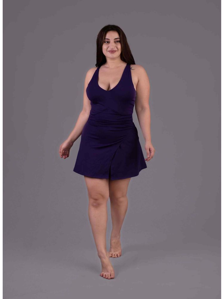 Keepfit Navy Blue Plus Size Swimsuit For Women With Attached Shorts-picture-30