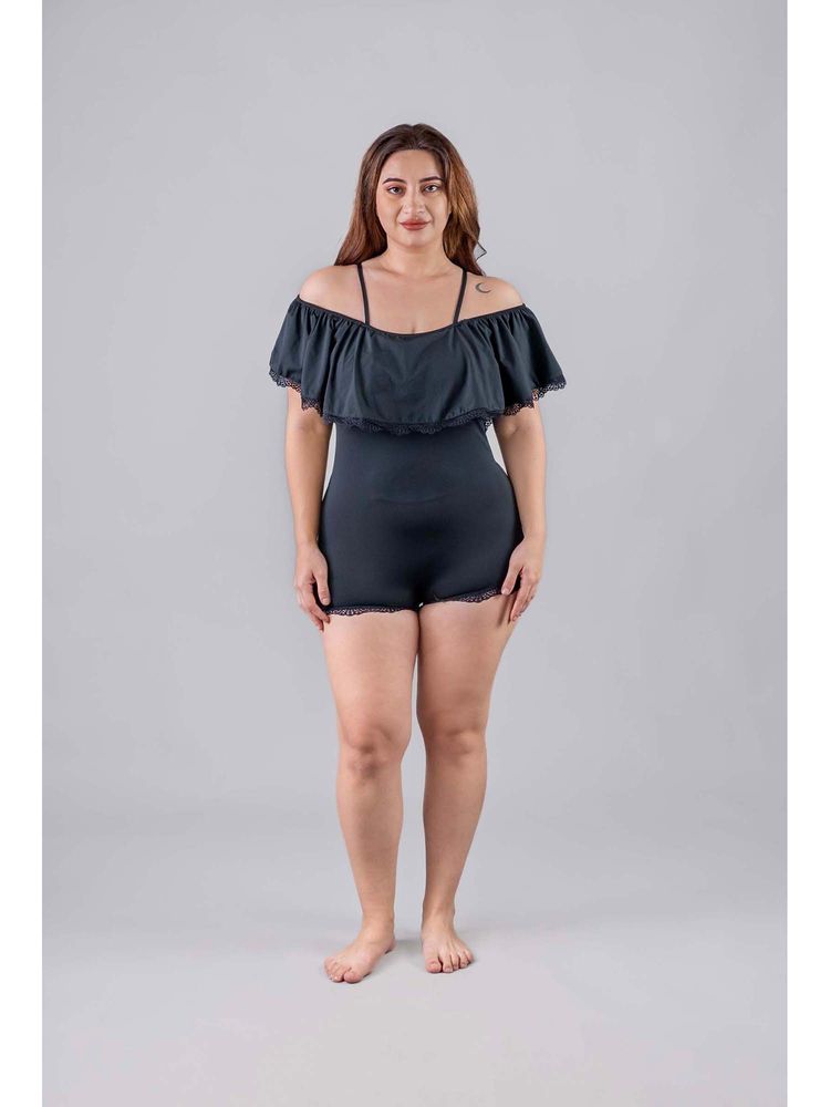 Keepfit Off Shoulder Ruffled Black Padded Plus Size Swimsuit for women-picture-21