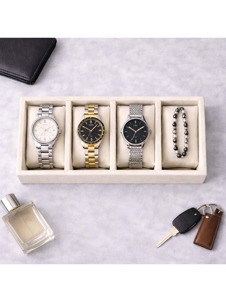The Big Trove Luxury Cream Velvet 4 Slot Watch Organizer & Storage Display Tray For Wardrobe-picture-28