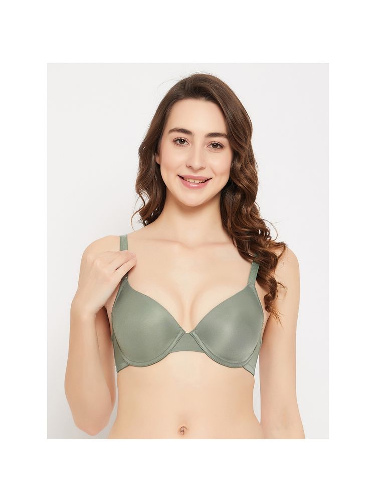Clovia Polyamide Solid Lightly Padded Demi Cup Underwired Push-Up Bra - Green-picture-11