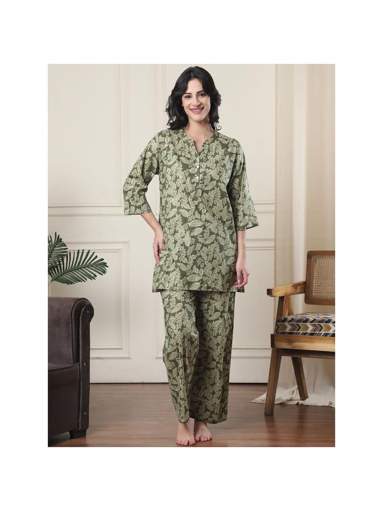 Indreams Women Tropical Printed Kurti and Pyjama Night suits (Set of 2)-image-5