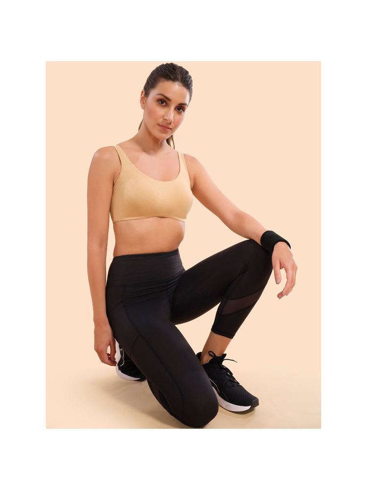 Enamor Low Impact Cotton Sports Bra - Non-Padded & Wirefree - Nude