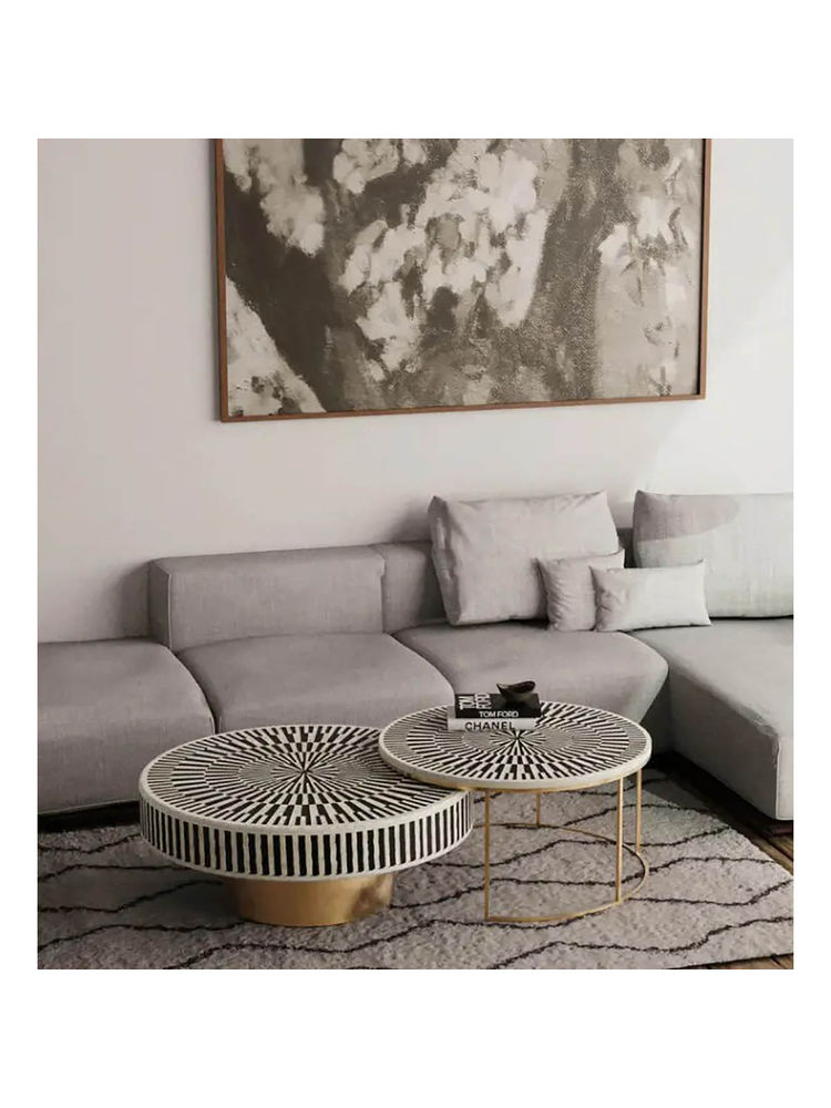 CasaGold Round Bone Inlay Nesting Coffee Table Set Set Of 2 In Black Colour-image-4