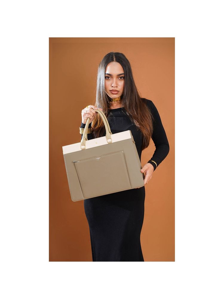 Horra 13 Inch Women's Laptop Bag for Office with Extra Pouch Beige