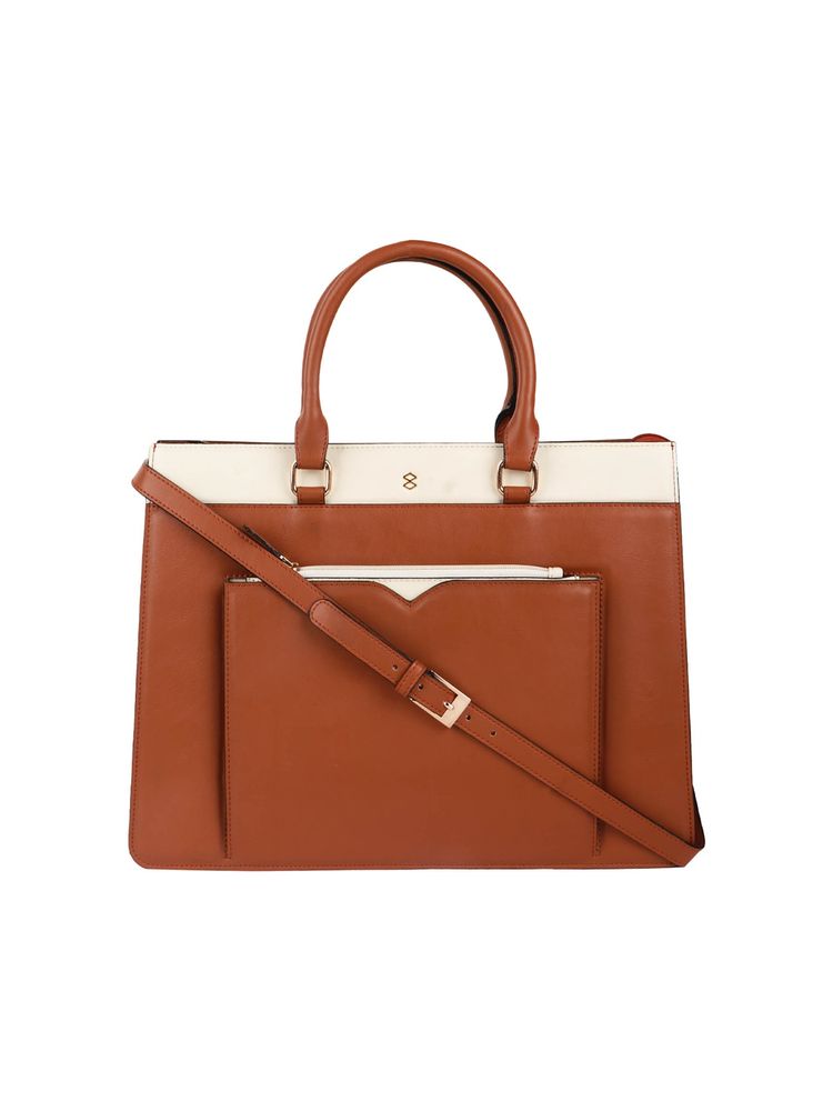 Horra 13 Inch Women's Laptop Bag for Office with Extra Pouch Tan-image-3