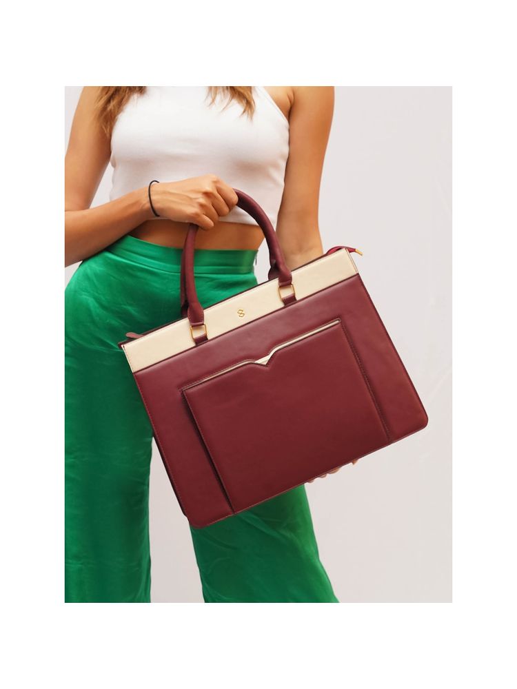 Horra 13 Inch Women's Laptop Bag for Office with Extra Pouch Wine-image-28