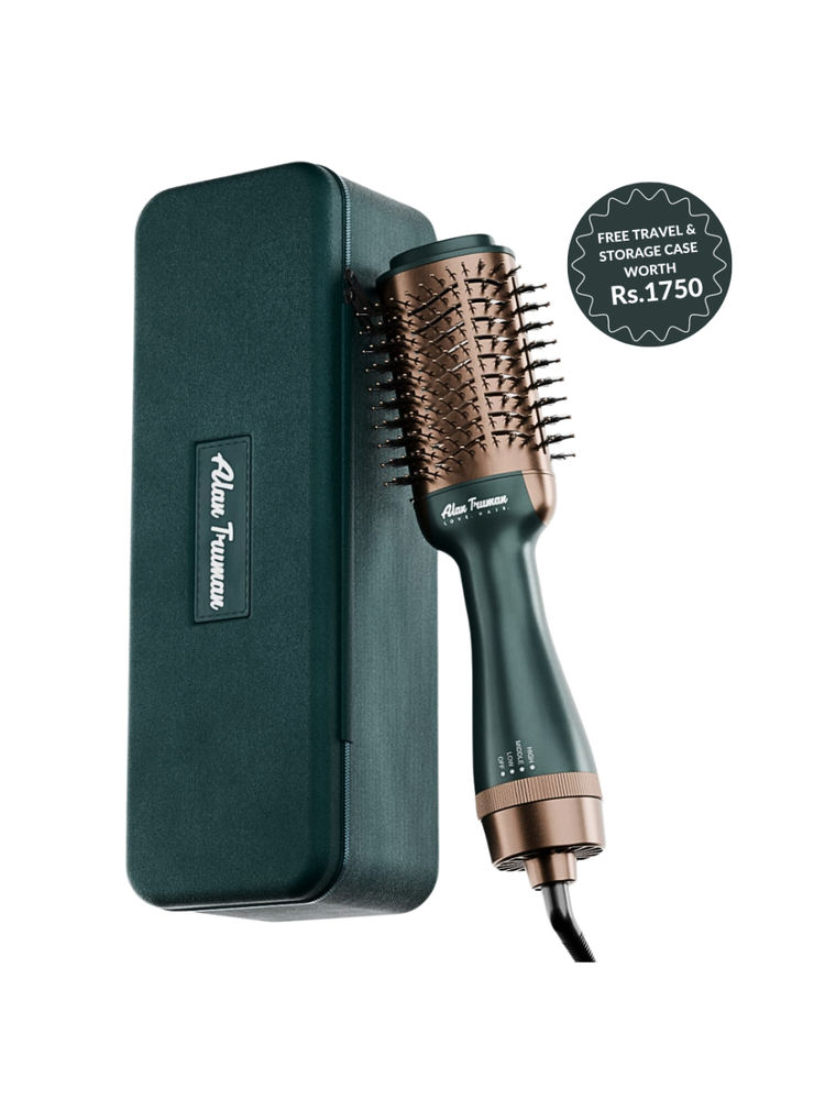 Alan Truman Blow dryer Brush with Storage & Travel Case Jade Green-Gold for easy blowdrying