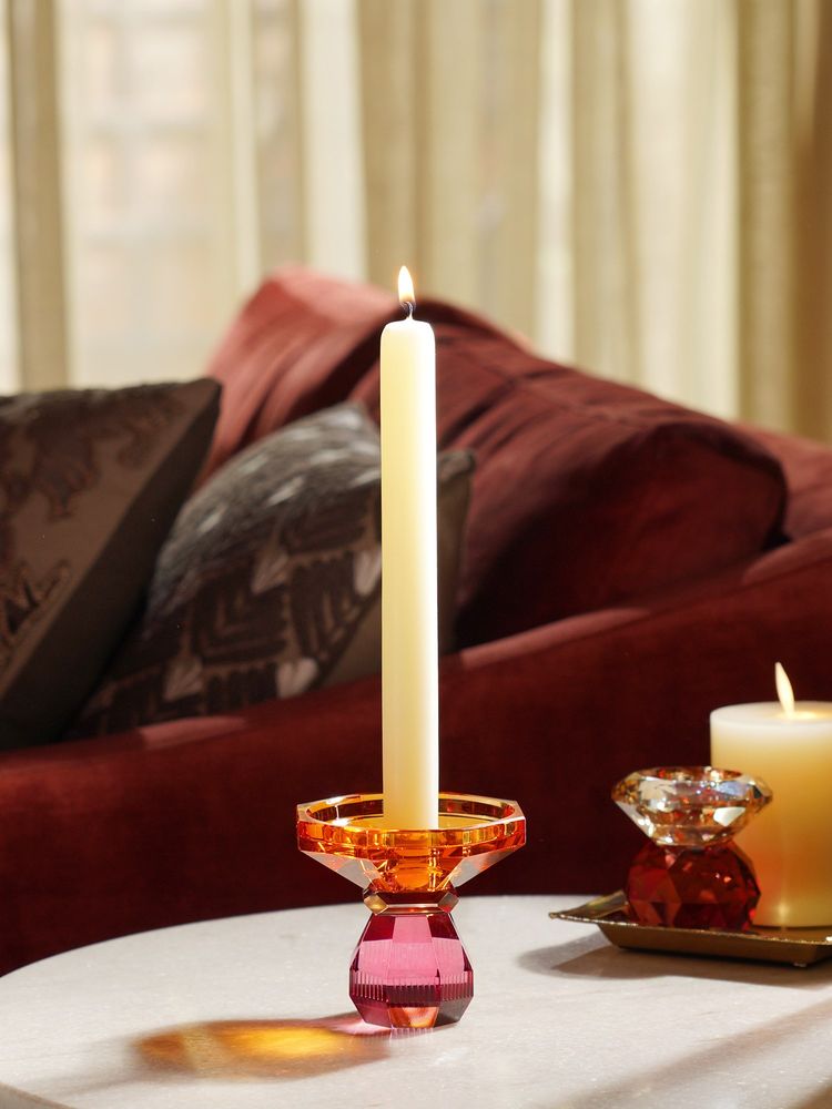 Pure Home + Living Amber & Pink Glass Crystal Candle Holder-image-7