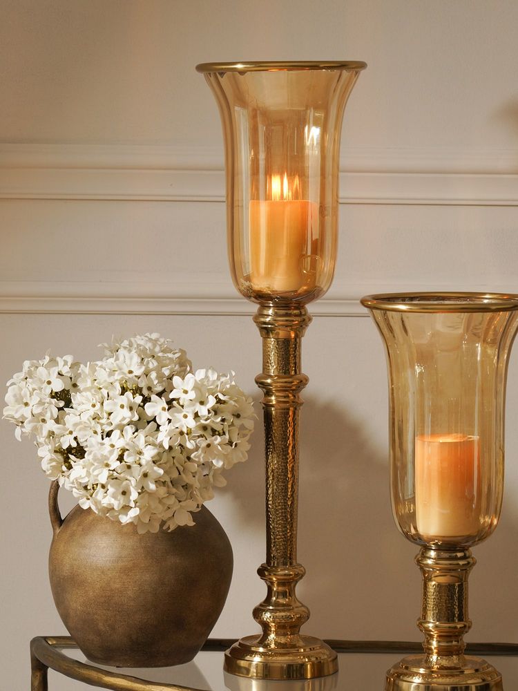 Pure Home + Living Golder Hammered Tall Glass Hurricane - Large