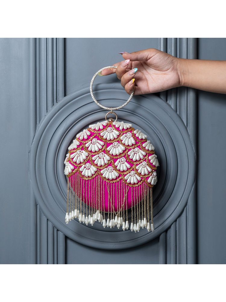 THE TAN CLAN Irsa Hand Embroidered Clutch with Tassles