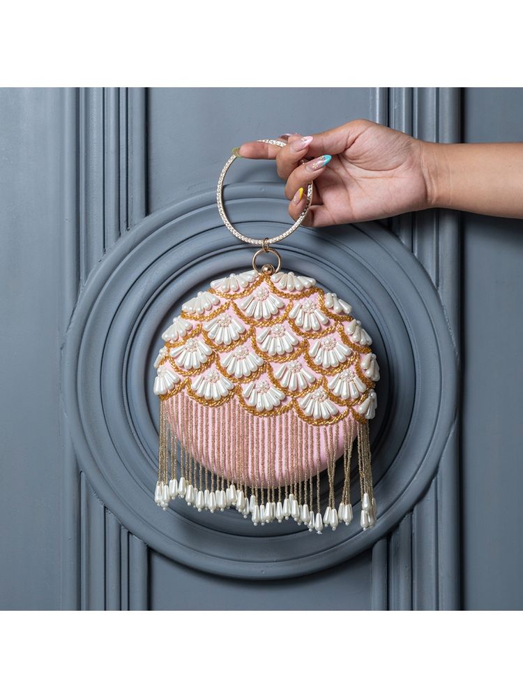 THE TAN CLAN Irsa Hand Embroidered Clutch with Tassles