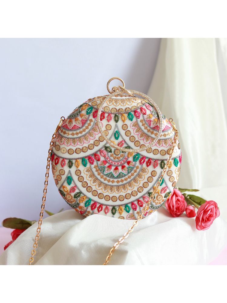 THE TAN CLAN Jashn Multicolor Embroidered Fabric Clutch-image-5