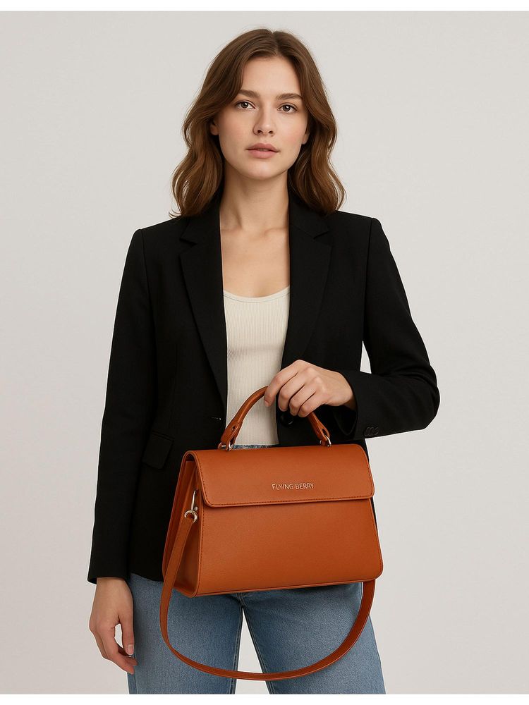 FLYING BERRY Tan Structured Sling Bag with Detachable Strap-image-0