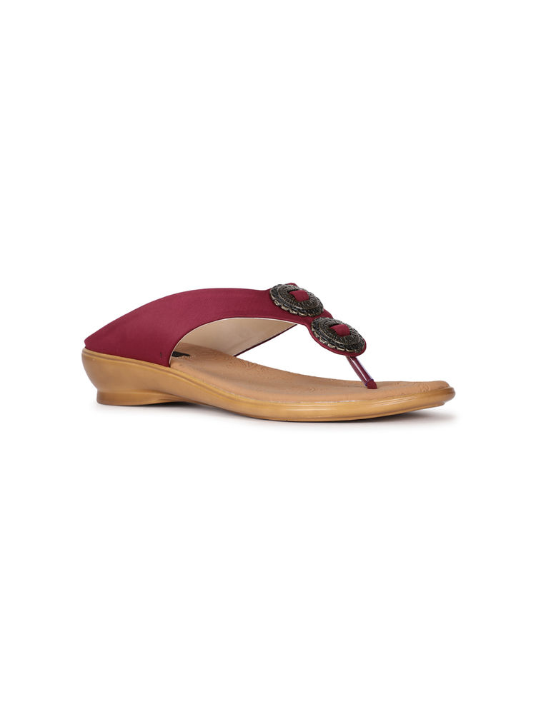 Bata Embellished Maroon Flats-image-6