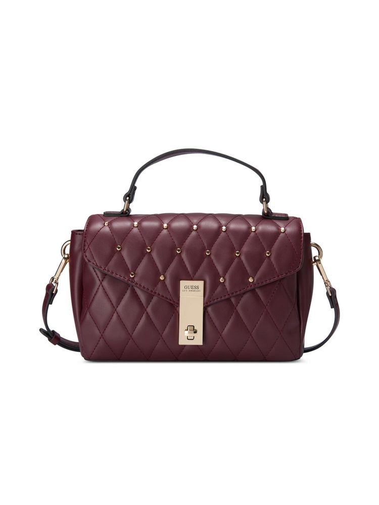 Guess Women Bordeaux Quilted Bethel Top Handle Crossbody Bag - Burgundy-image-18