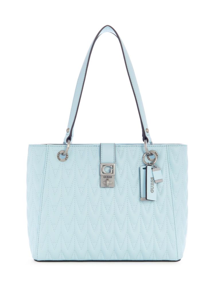 guess fashion Guess Women Ice Blue Quilted Regilla Small Noel Tote Bag-picture-37