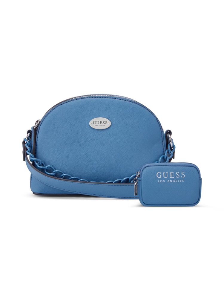 guess fashion Guess Women Denim Solid Eastover Mini Dome Crossbody Bag With Pouch - Blue-picture-22