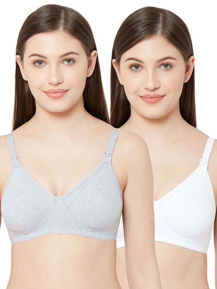 Juliet Womens Non Padded Non Wired Feeding Bra Combo Mold Feed White Grey-picture-25