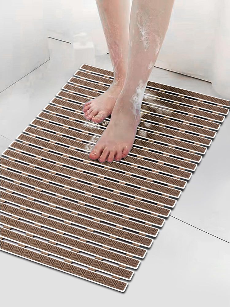 FABINALIV Brown Striped Anti-Skid Rubber Shower Mat with Suction Cups-image-20