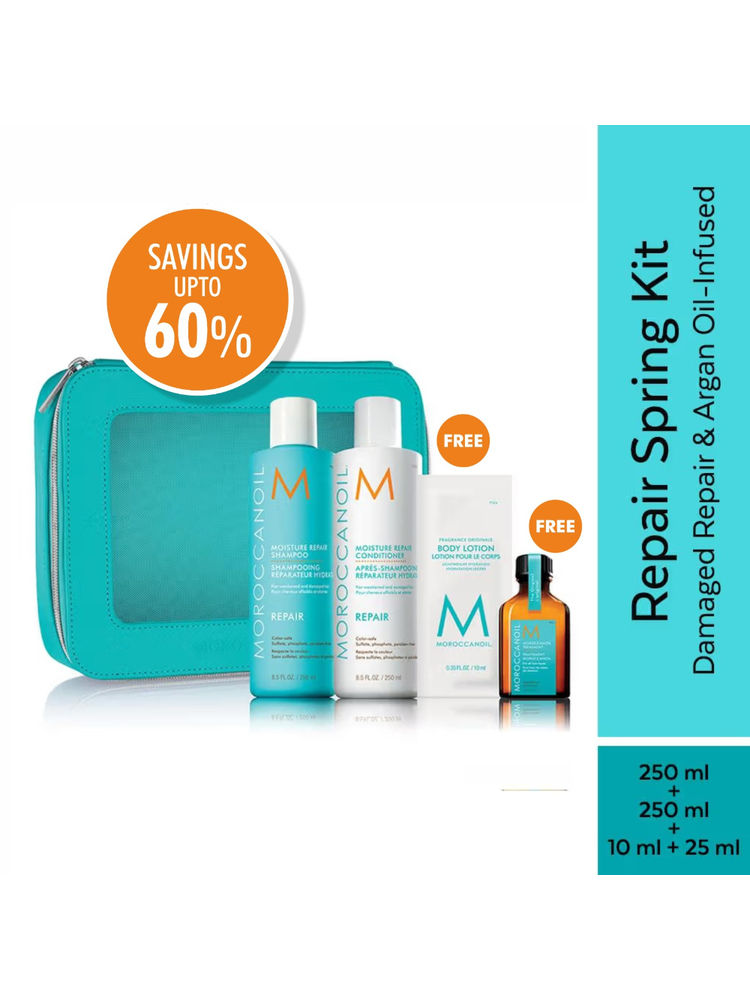 Moroccanoil Spring Repair Kit| Repair Shampoo+Conditioner+Body Lotion+Treatment Oil + Free Pouch