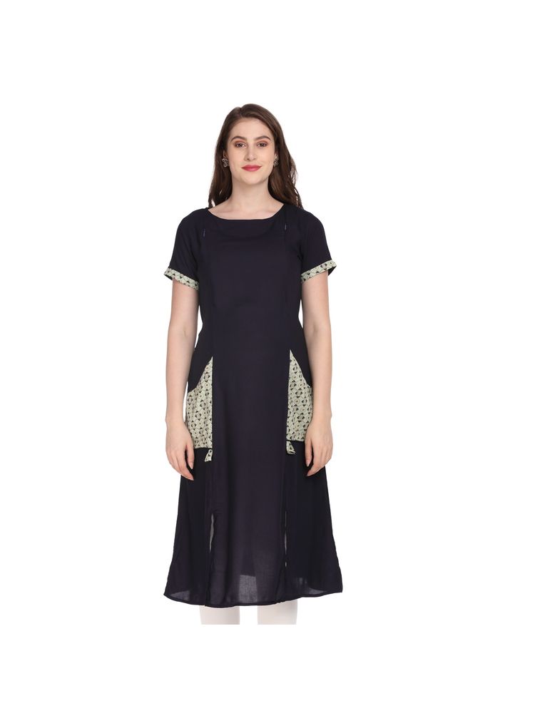 Morph Maternity Trendy Gold Print Feeding Kurta - Blue-picture-19