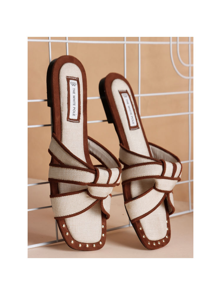 The White Pole Women Brown Faux Leather Flats-image-37