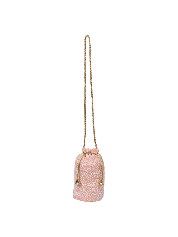 ADITI WASAN Peach Embroidered Potli Bag-picture-36