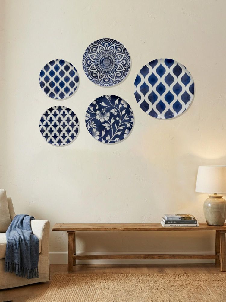 Nestroots Royal Blue Geometric Metallic Wall Plates (Pack of 5)-picture-17
