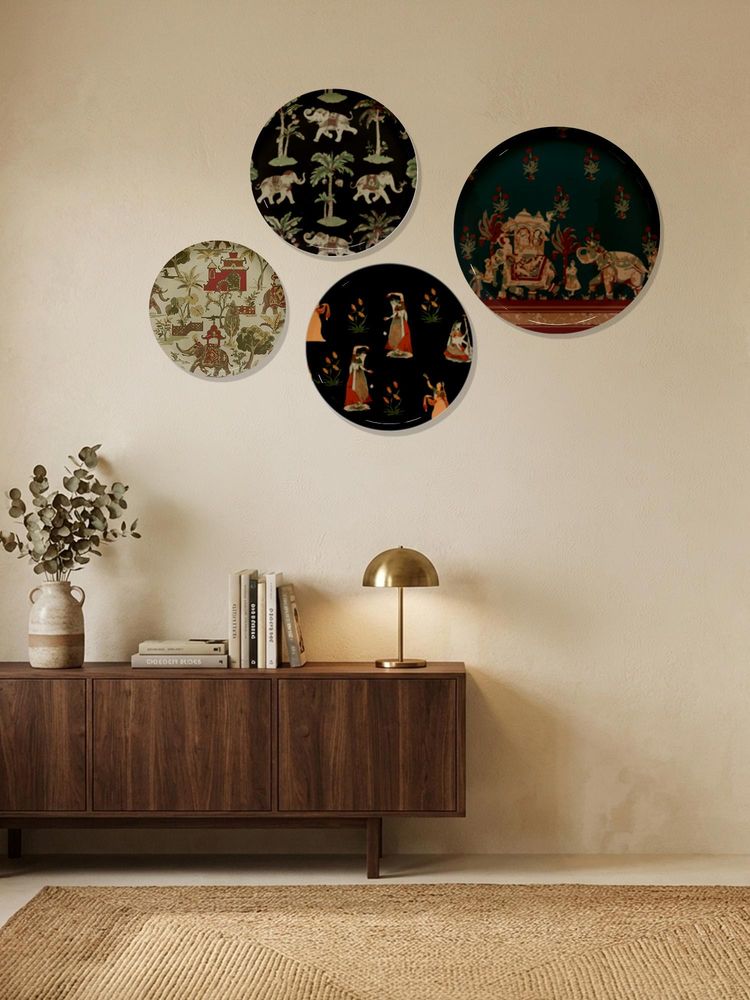 Nestroots Midnight Floral Metallic Wall Plates (Pack of 4)-image-0