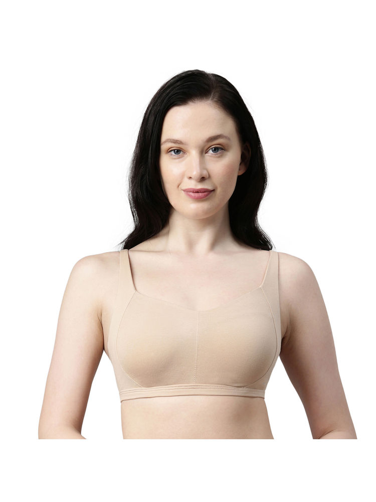 Enamor Women A058 Padded Wirefree Cotton Eco-antimicrobial Comfort Minimizer Bra Nude