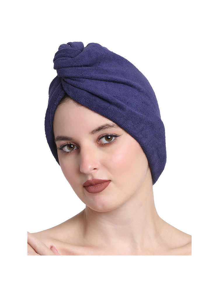 Creeva Navy Blue Luxury Cotton Hair Wrap Towel-image-20
