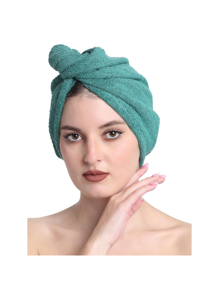 Creeva Mint Green Quick-Dry Cotton Hair Towel Wraps (Pack Of 2)-image-10